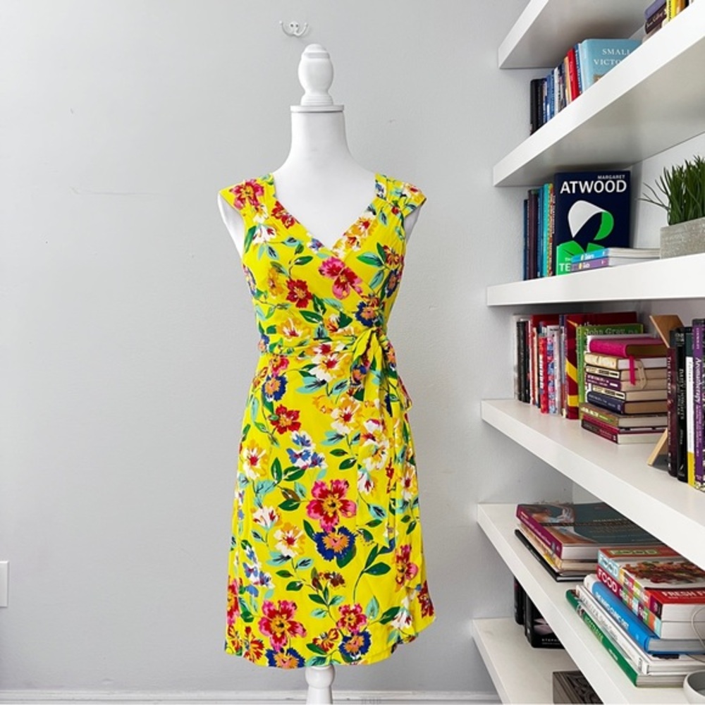 Kate Spade Cathleen Silk Yellow Floral Wrap Dress Size 8